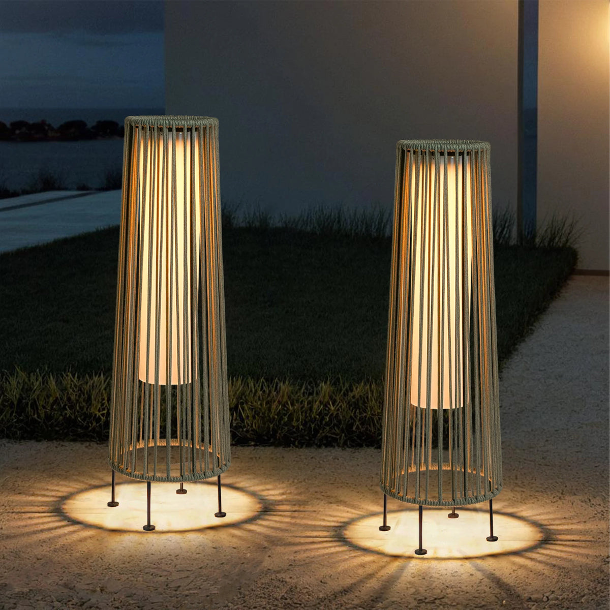 Lot de 2 lampes solaires de jardin en résine tressée noire