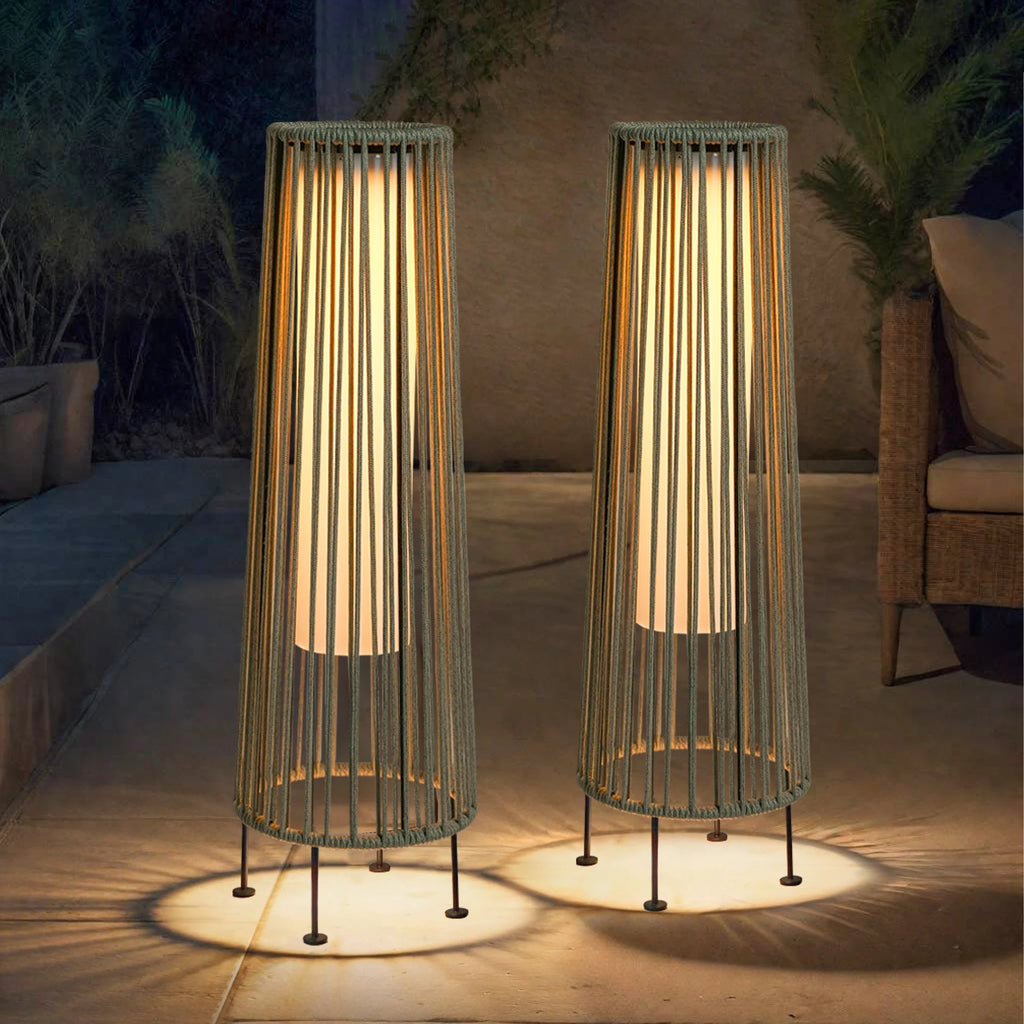 Lot de 2 lampes solaires de jardin en résine tressée noire
