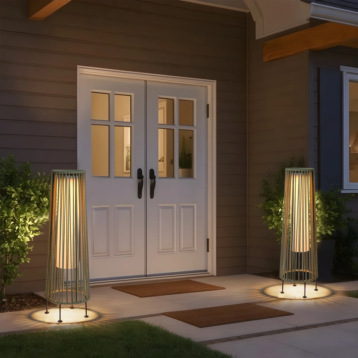 Lot de 2 lampes solaires de jardin en résine tressée noire