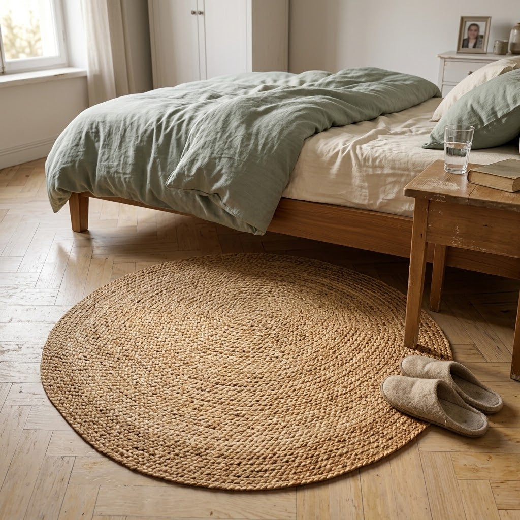 Tapis rond en jonc d'eau tressé à la main