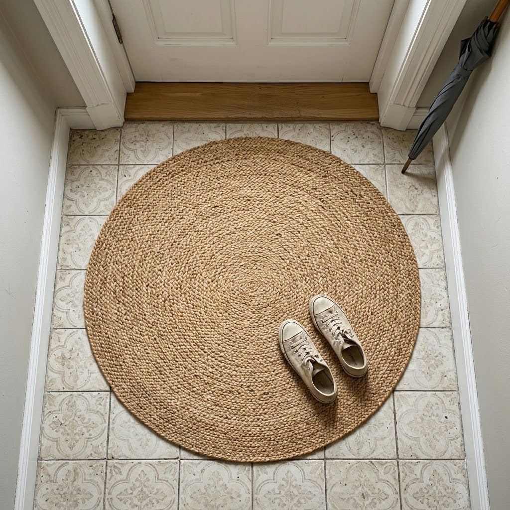 Tapis rond en jonc d'eau tressé à la main