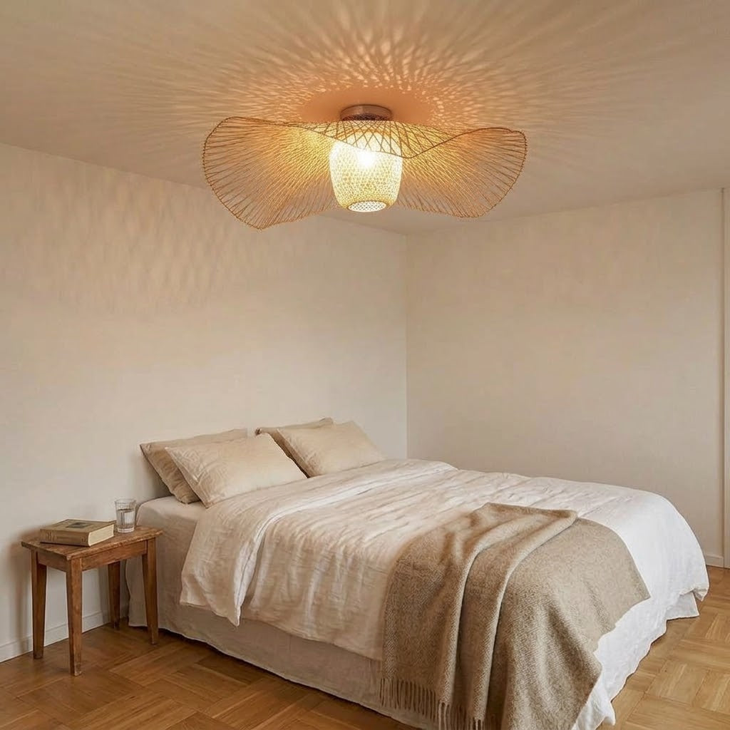 Grande suspension en bambou tressé wabi-sabi