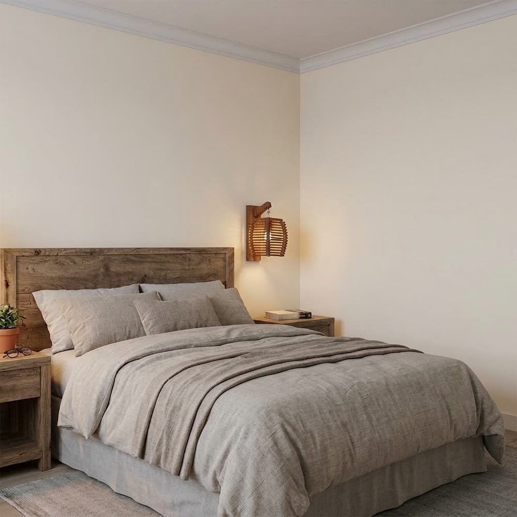 Applique murale en bois et rotin tressé