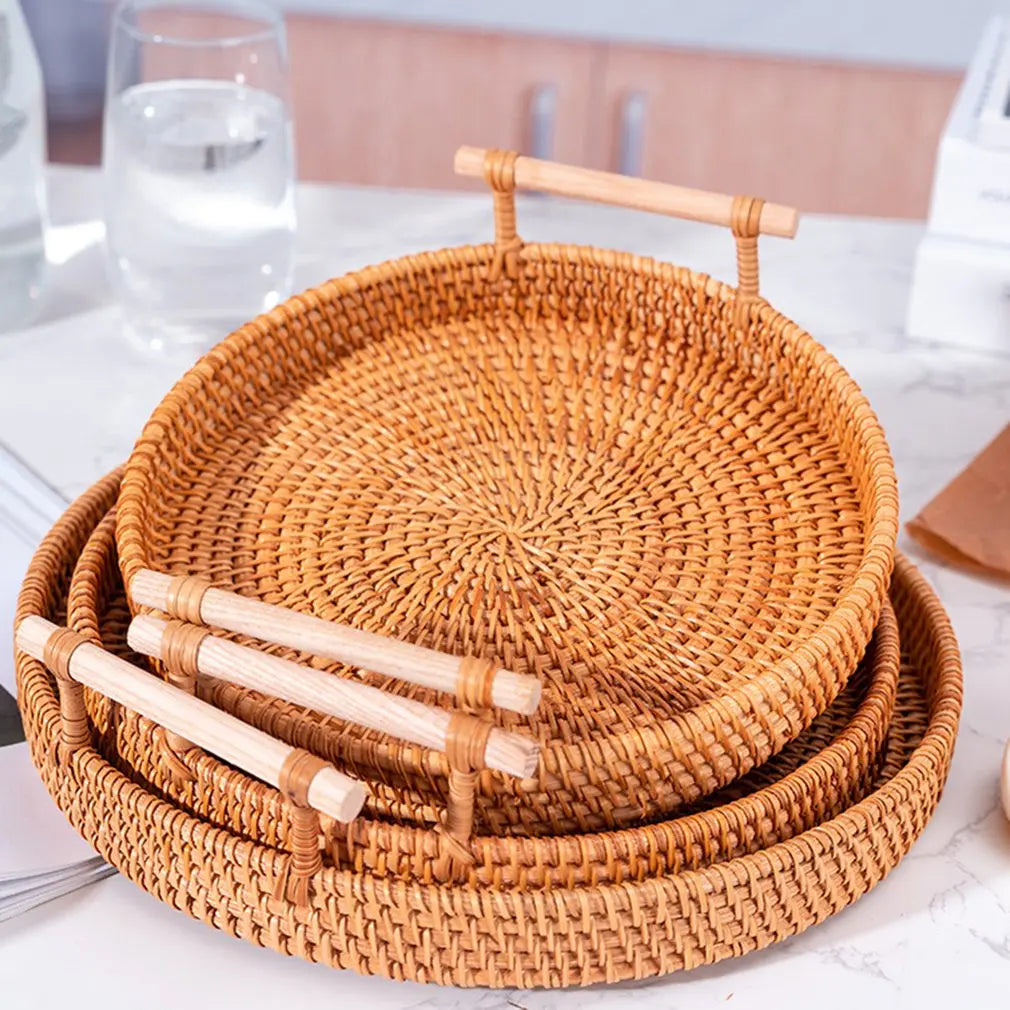 Panier de rangement en rotin tressé avec couvercle