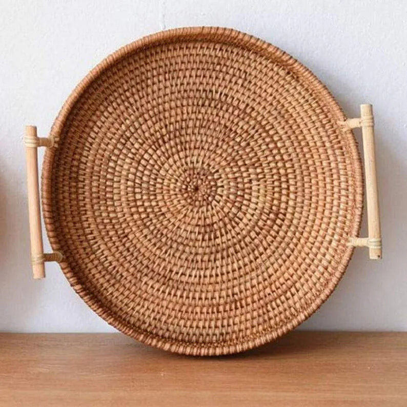 Panier de rangement en rotin tressé avec couvercle