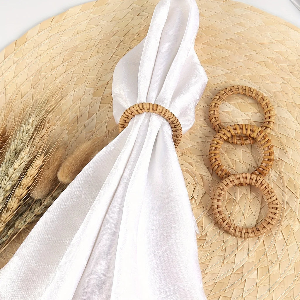 Lot de 12 ronds de serviette en rotin tressé