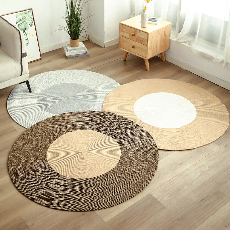 Tapis rond tressé à franges aspect jute