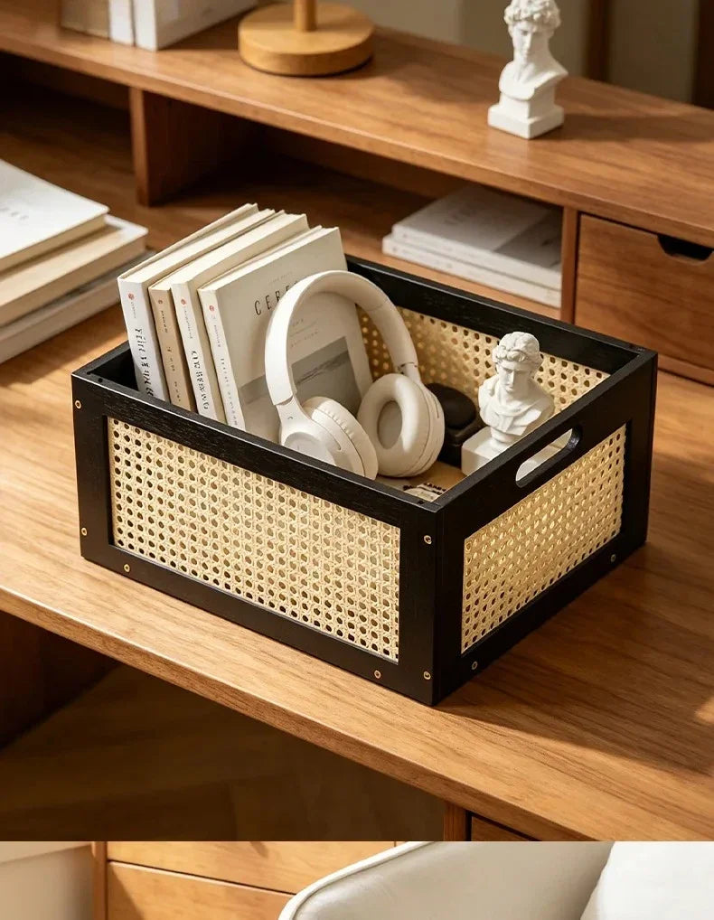 Panier à linge en bambou tressé sur roulettes