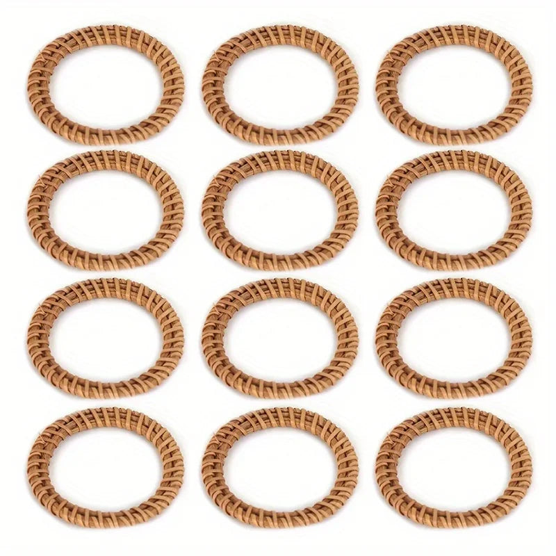 Lot de 12 ronds de serviette en rotin tressé