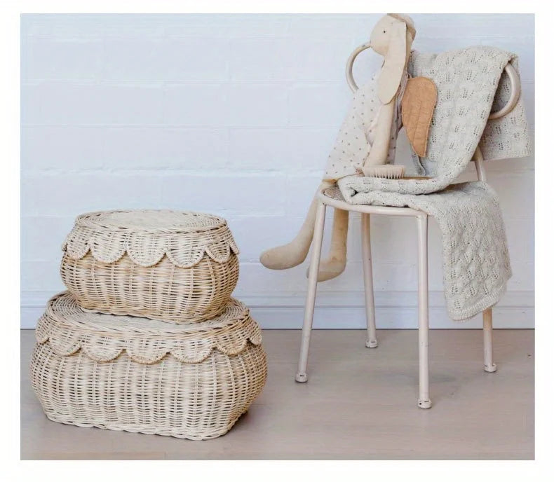 Boîte de rangement en rotin tressé avec couvercle