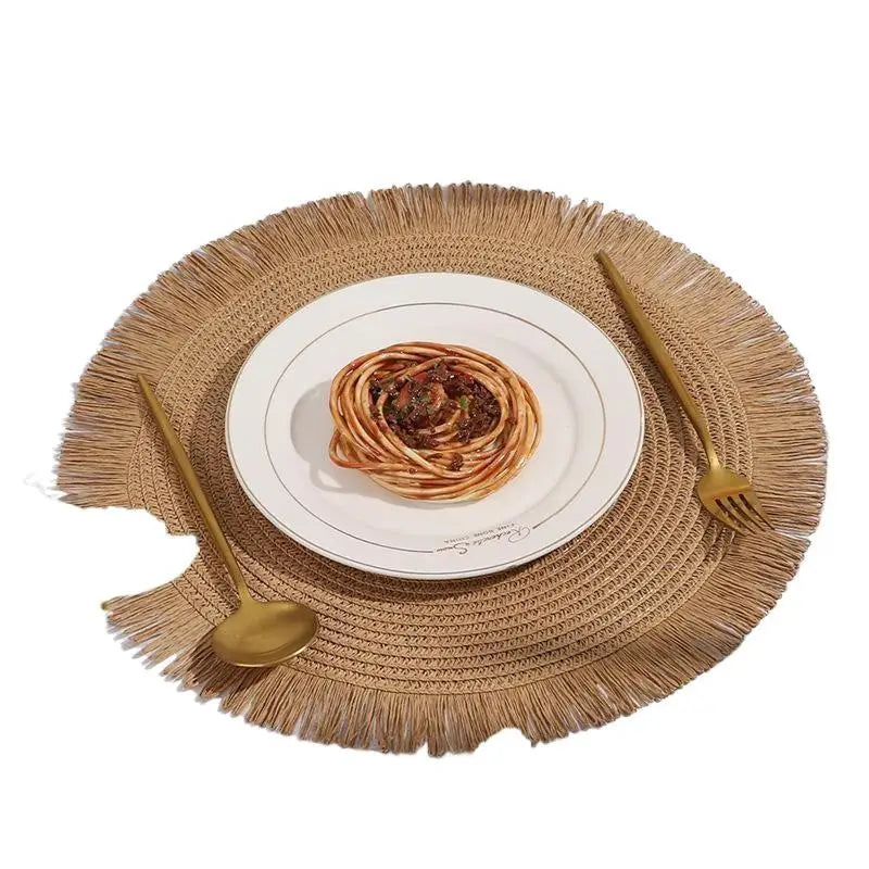 Set de table rond à franges tressé main