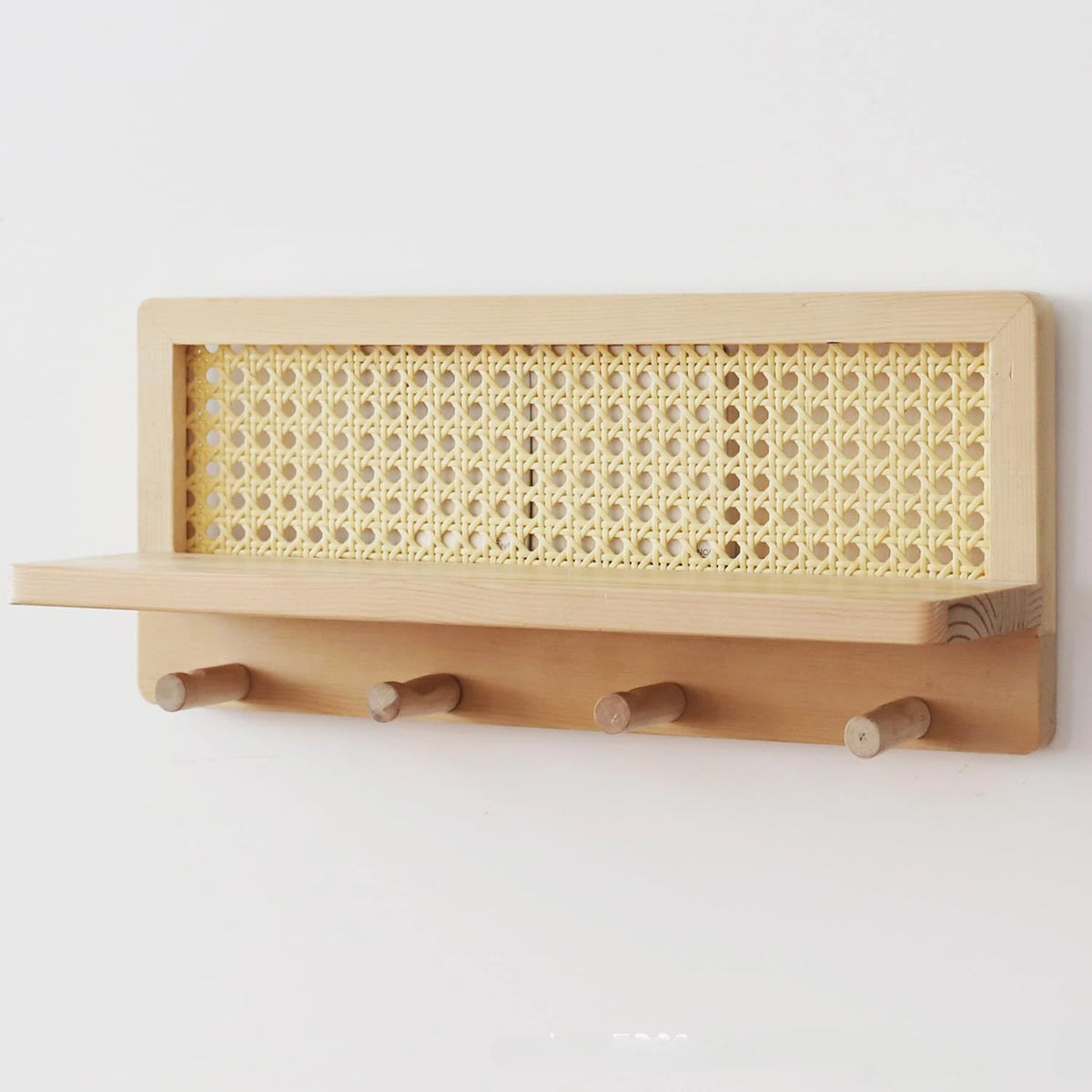 Étagère murale en bois et rotin tressé