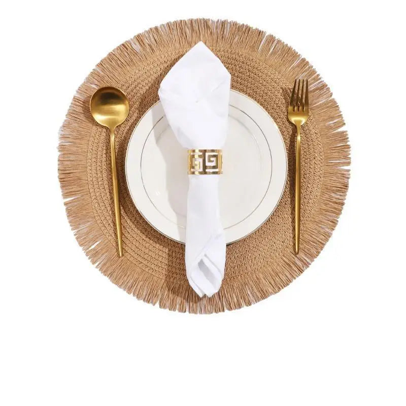 Set de table rond à franges tressé main