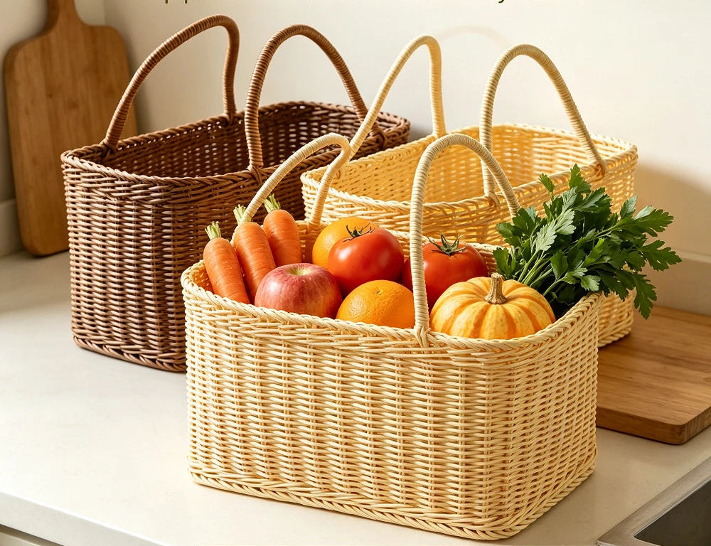 Panier de courses en rotin tressé à anse