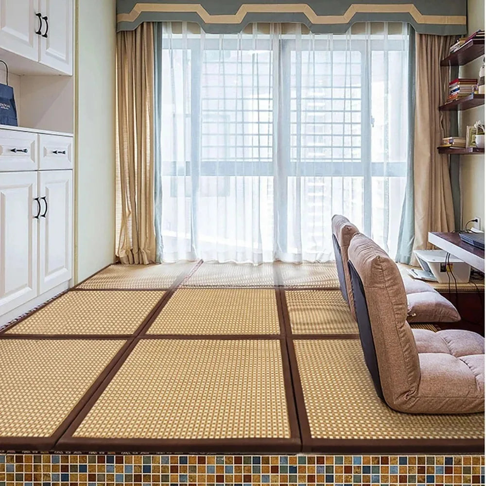 Tapis de sol modulable en rotin tressé de type tatami japonais