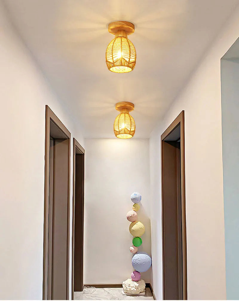 Plafonnier en rotin tressé fait main style japonais