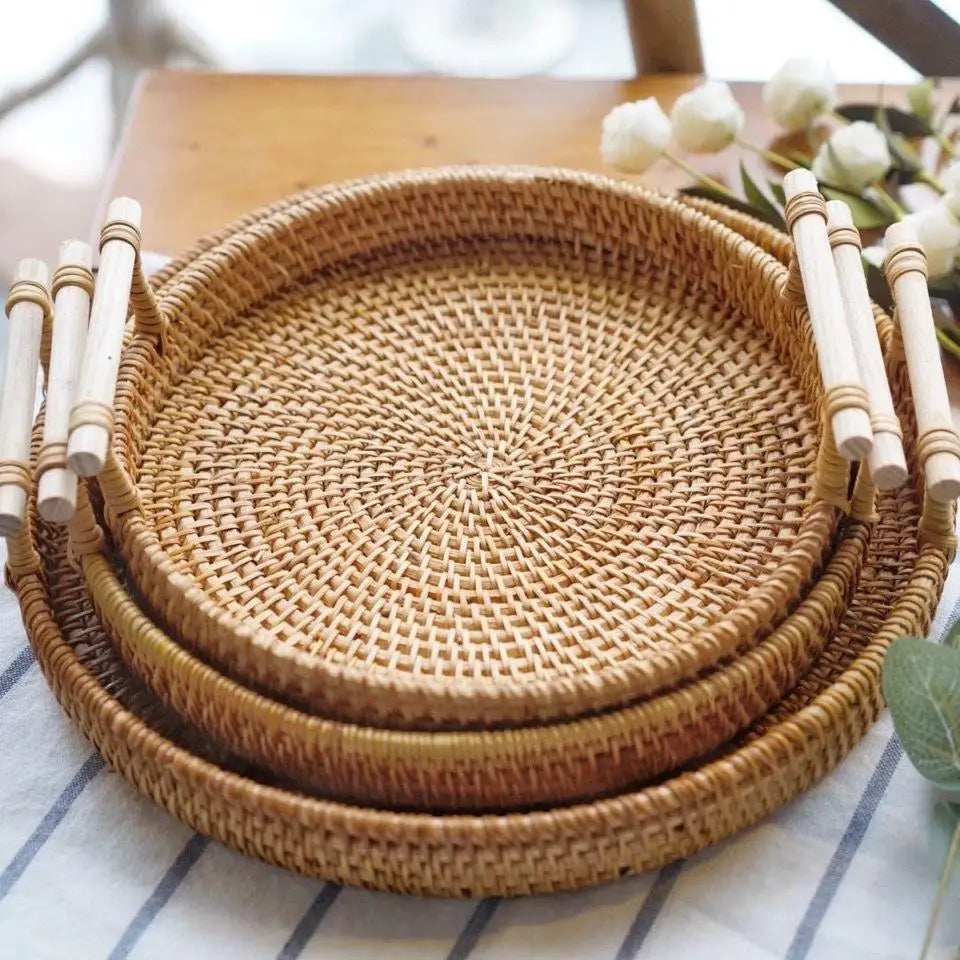 Panier de rangement en rotin tressé avec couvercle