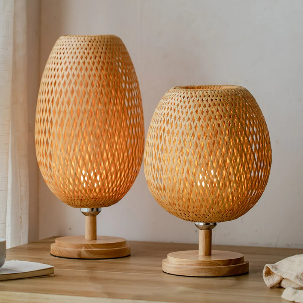 Lampe de chevet en bambou tressé fait main