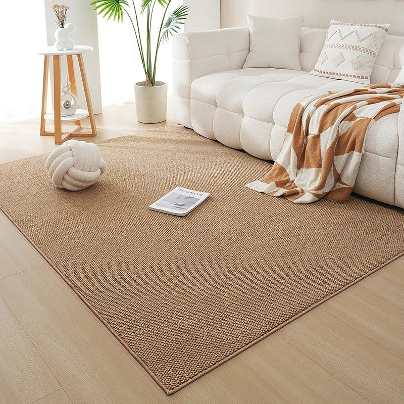 Tapis aspect sisal tressé dans un salon minimaliste