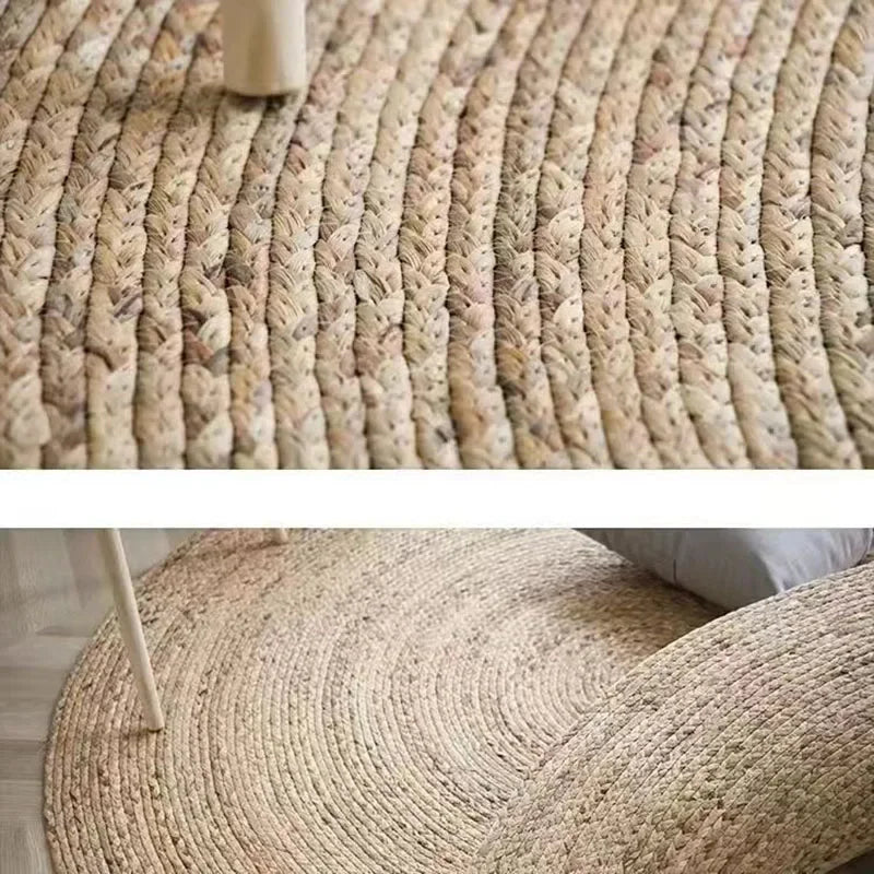 Tapis rond en jonc d'eau tressé à la main