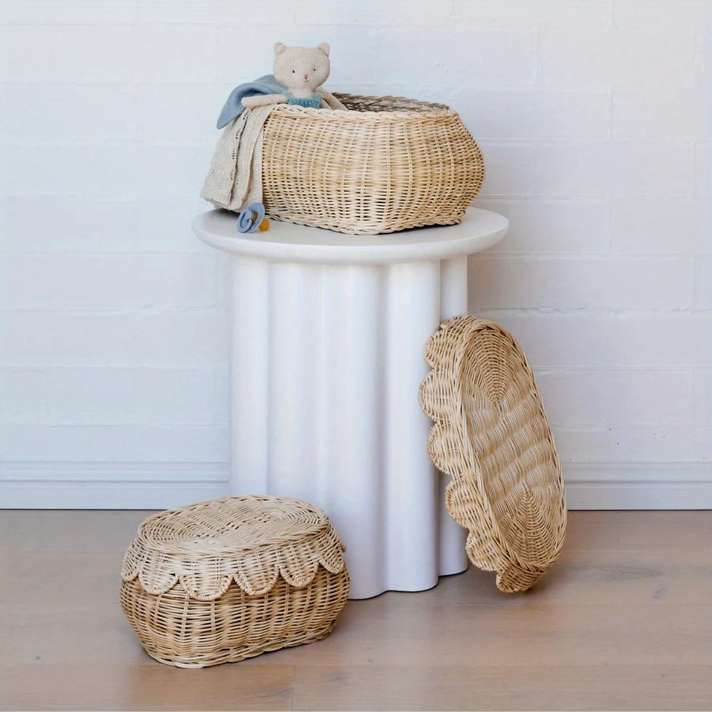 Boîte de rangement en rotin tressé avec couvercle