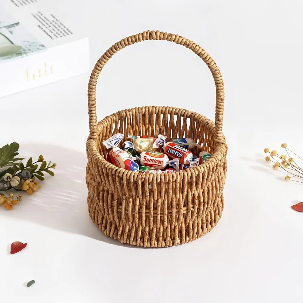 Mini paniers ronds en rotin tressé pour rangement d'étagère