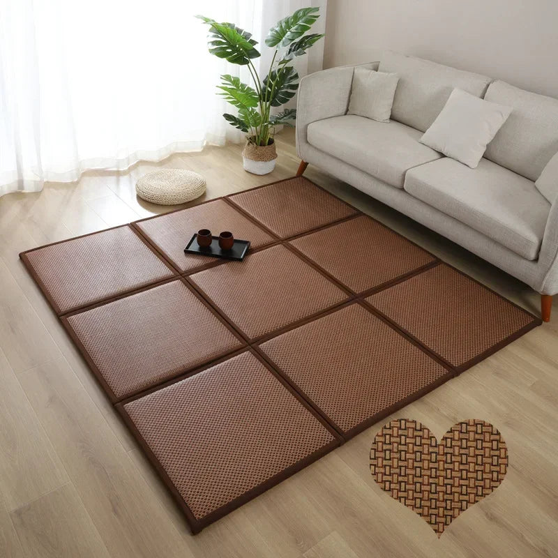 Tapis de sol modulable en rotin tressé épaisseur 2 cm