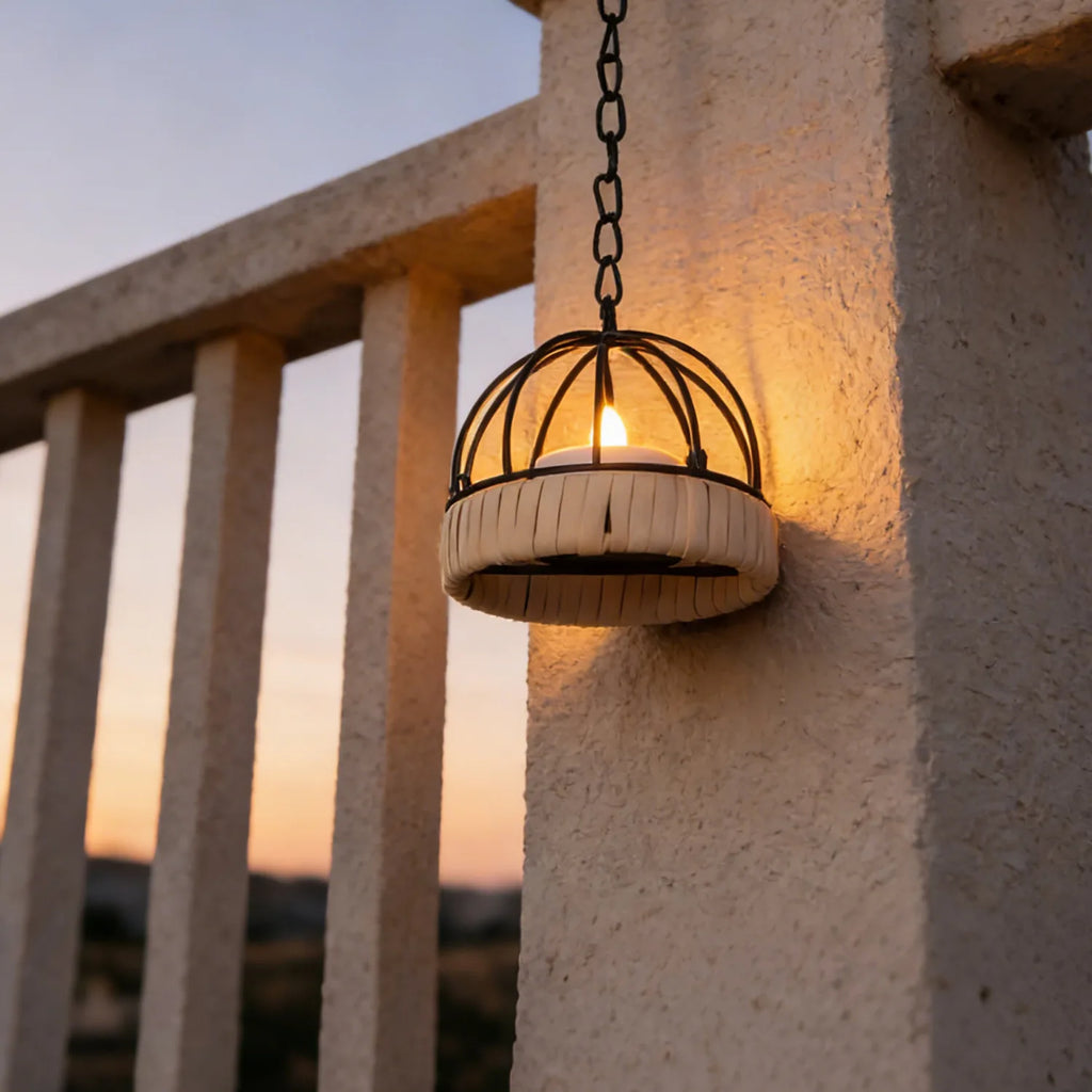 Lot de 4 lanternes solaires cage à oiseaux en rotin