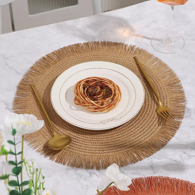 Set de table rond à franges tressé main