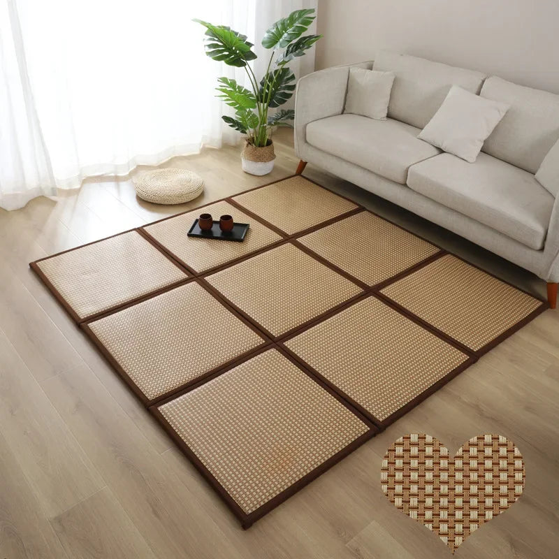 Tapis de sol modulable en rotin tressé épaisseur 2 cm