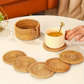 Lot de 6 sous-verres en rotin tressé avec panier de rangement