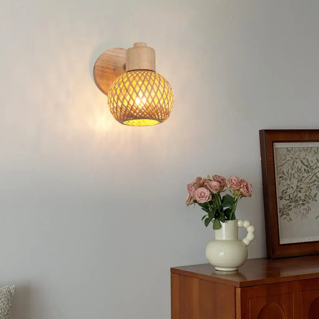 Applique murale en bambou tressé style vintage