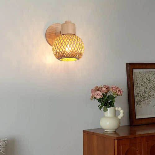 Applique murale en bambou tressé style vintage