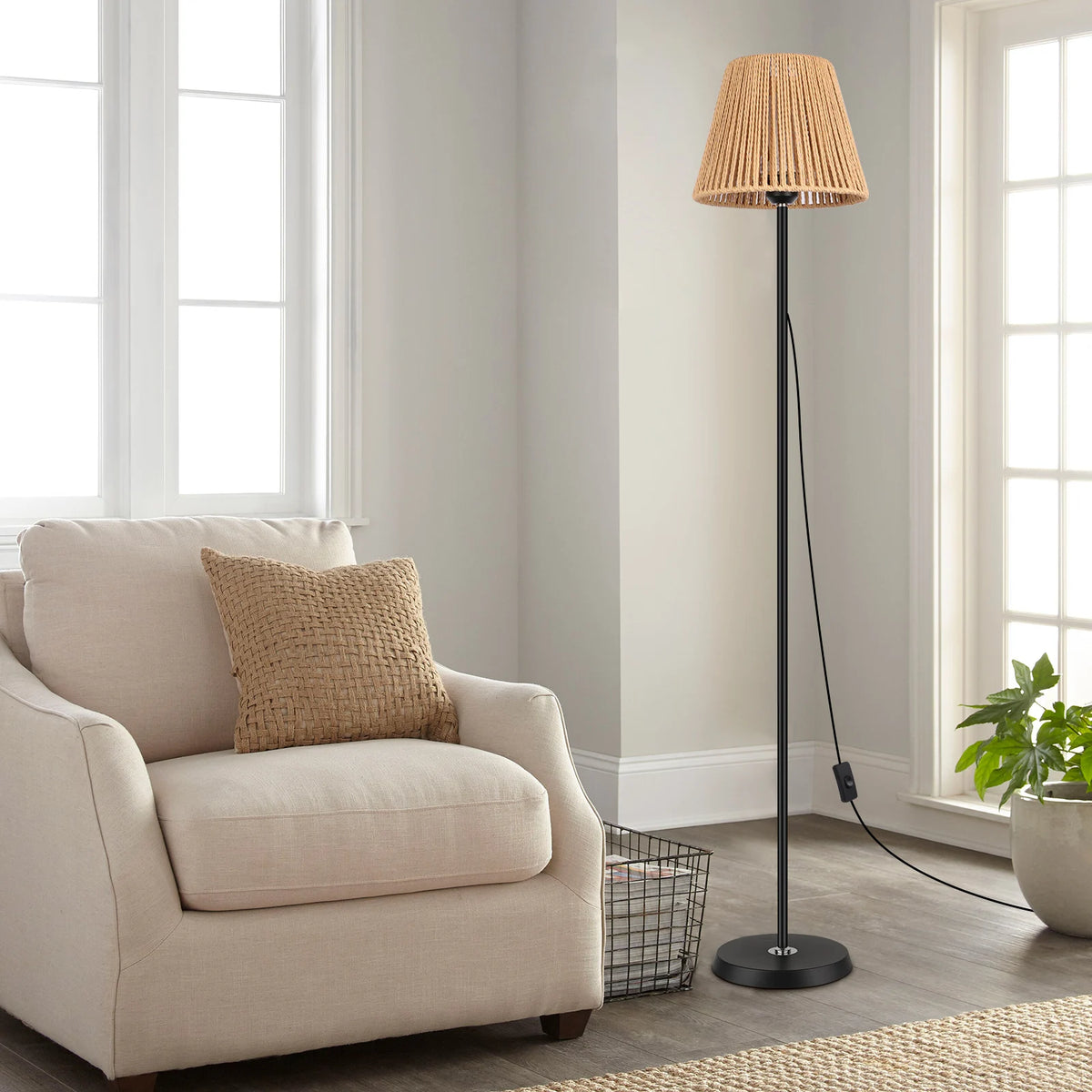 Lampadaire de 140 cm à abat-jour en corde tressée