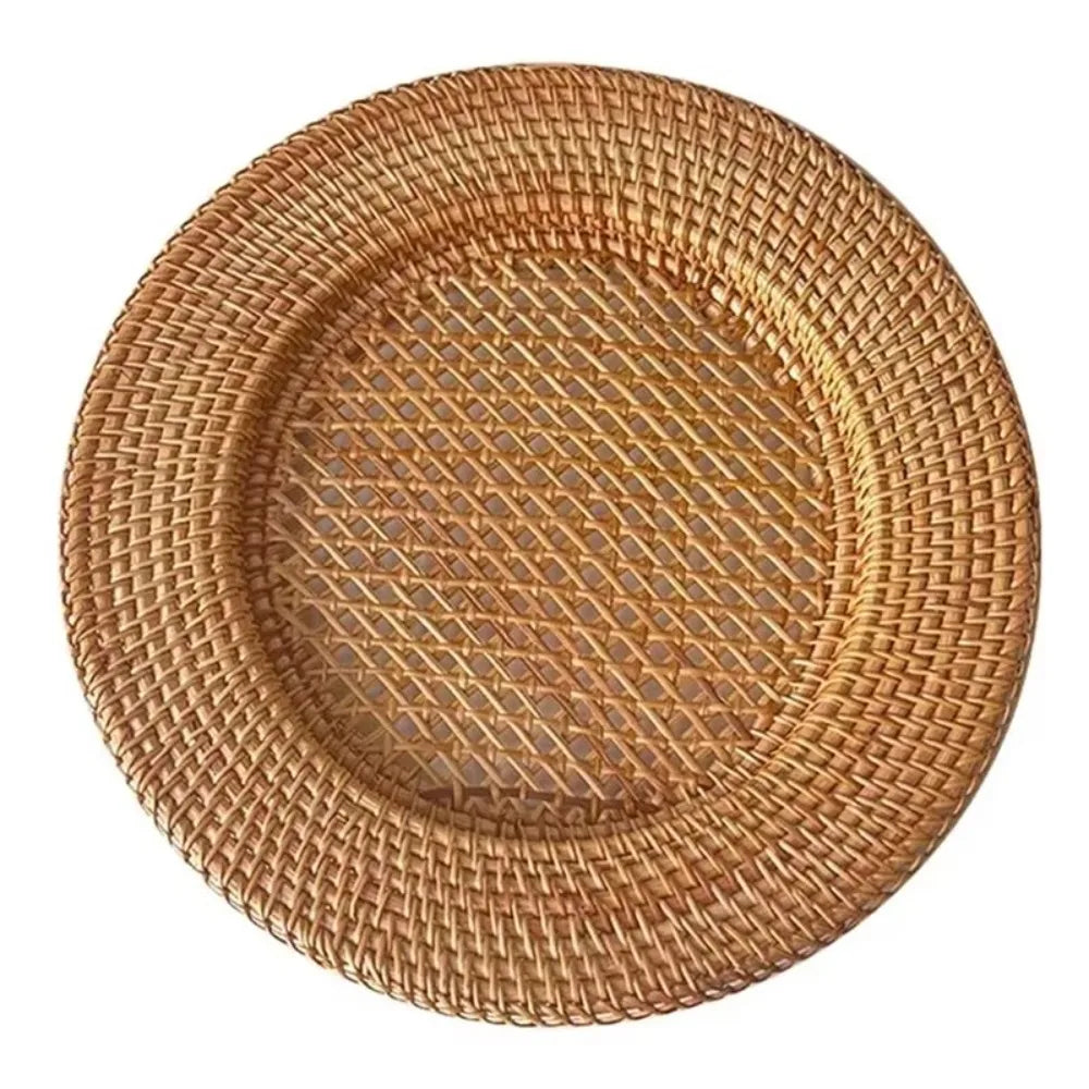 Plateau rond en rotin tressé ajouré 33 cm