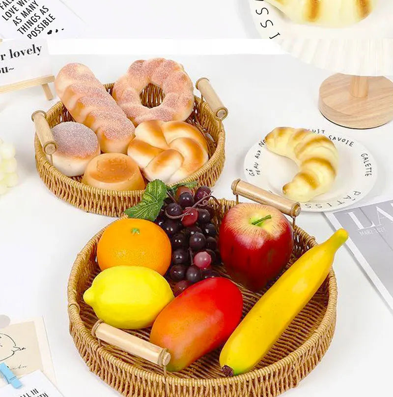 Corbeille à fruits et à pain en rotin tressé à deux anses