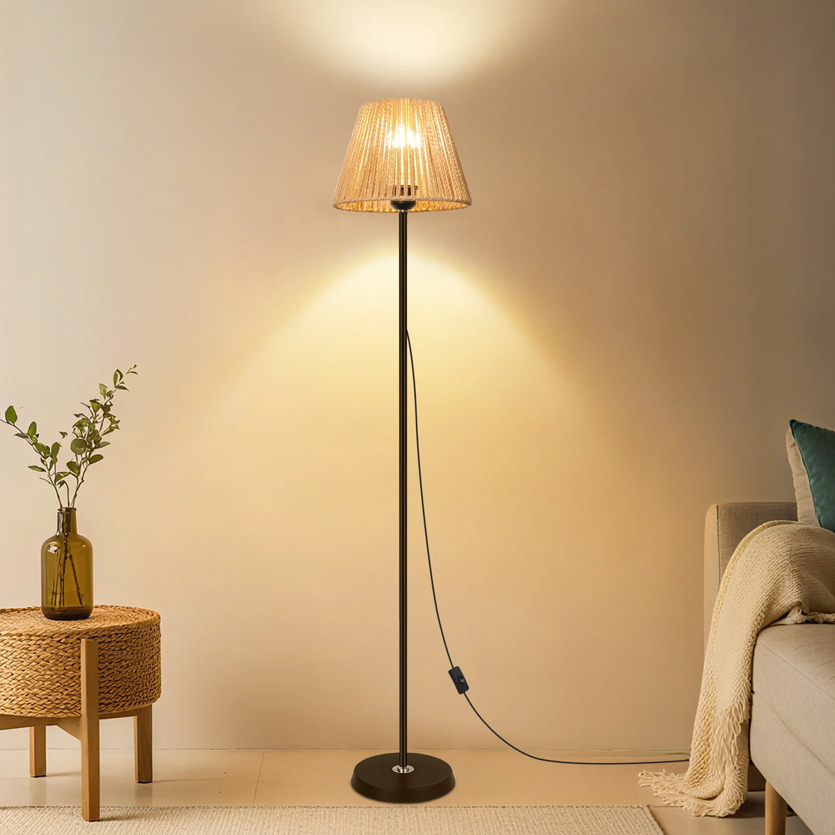 Lampadaire 140 cm à abat-jour en corde tressée