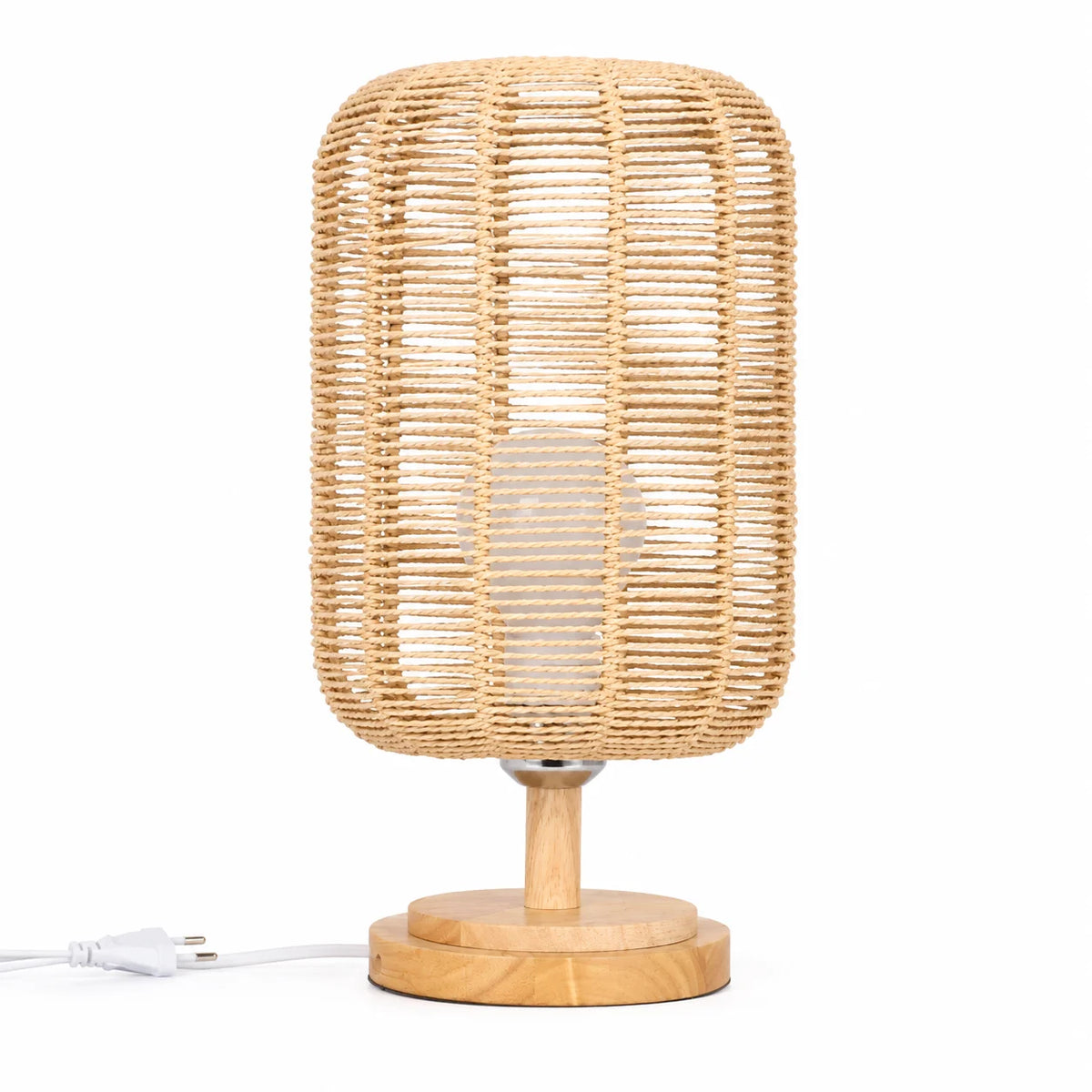 Lampe de chevet en corde tressée et bois massif de style japandi