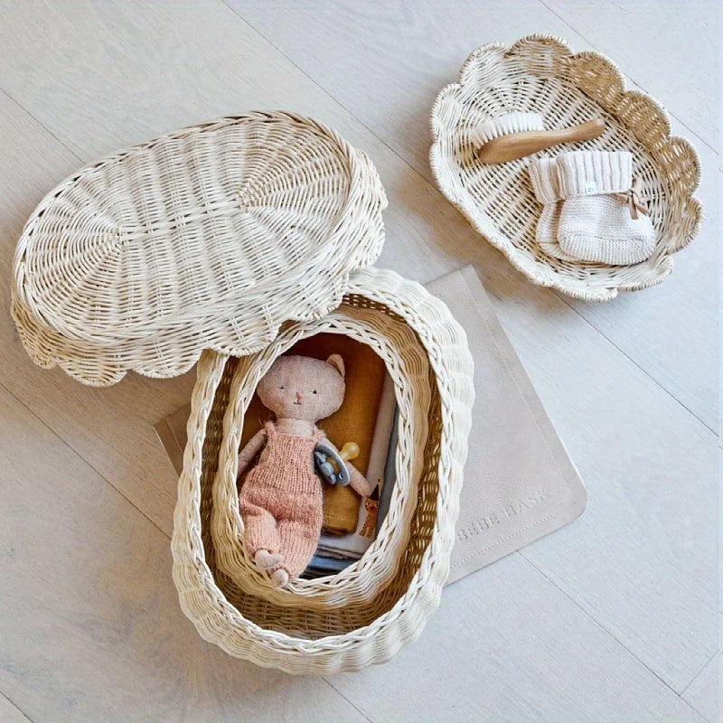 Boîte de rangement en rotin tressé avec couvercle