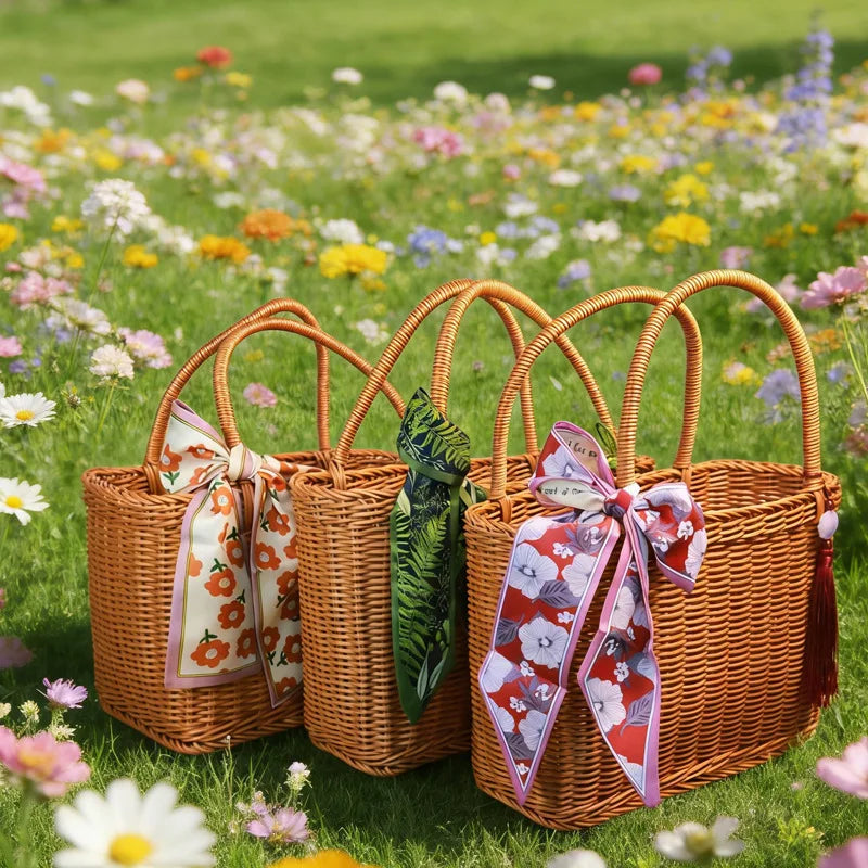 Panier de courses en rotin tressé à anse