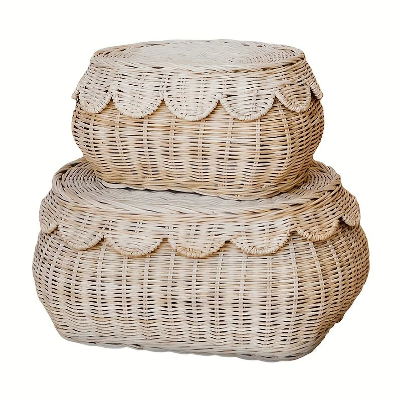 Boîte de rangement en rotin tressé avec couvercle