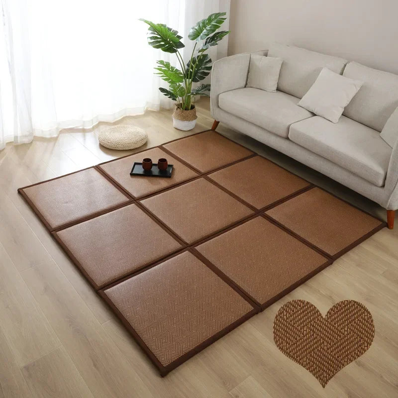 Tapis de sol modulable en rotin tressé épaisseur 2 cm