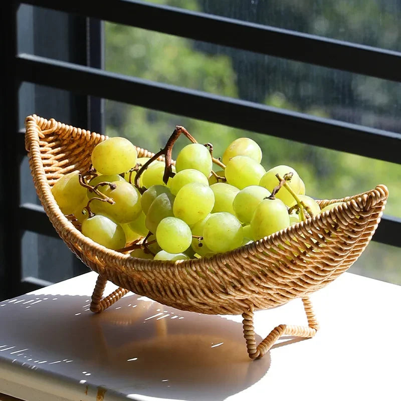 Coupe à fruits aspect rotin tressé garnie