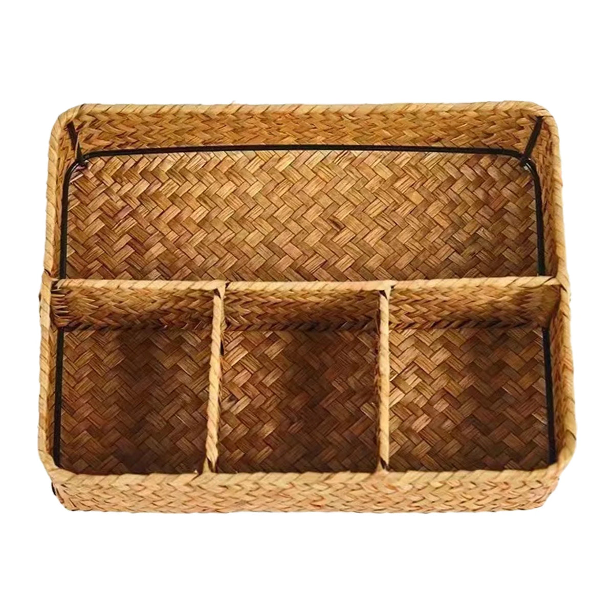 Panier de rangement en jonc de mer tressé à 4 compartiments
