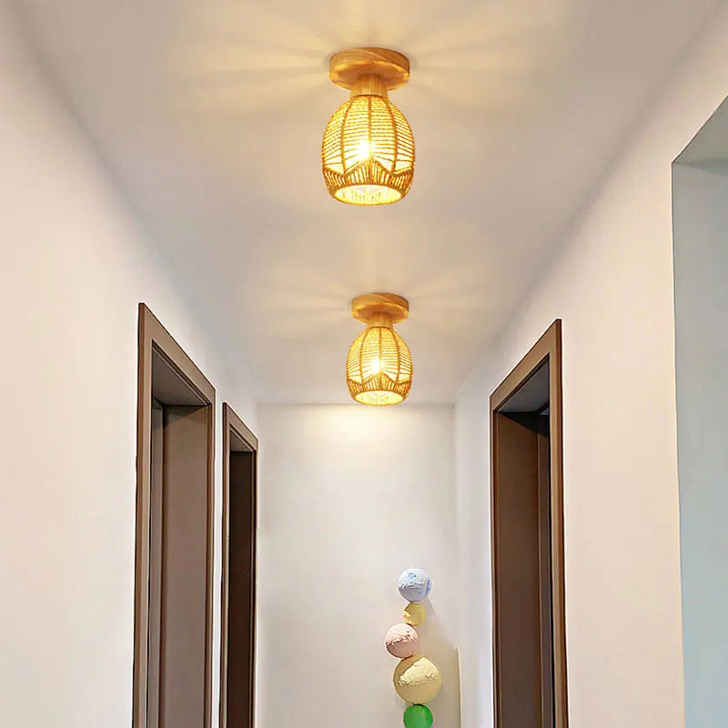 Plafonnier en rotin tressé fait main style japonais