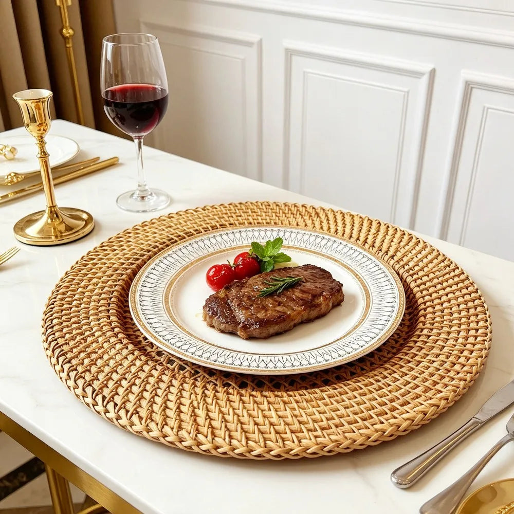 Plateau rond en rotin tressé ajouré 33 cm