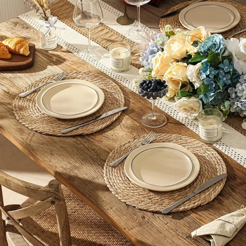Lot de 4 sets de table ronds en rotin tressé