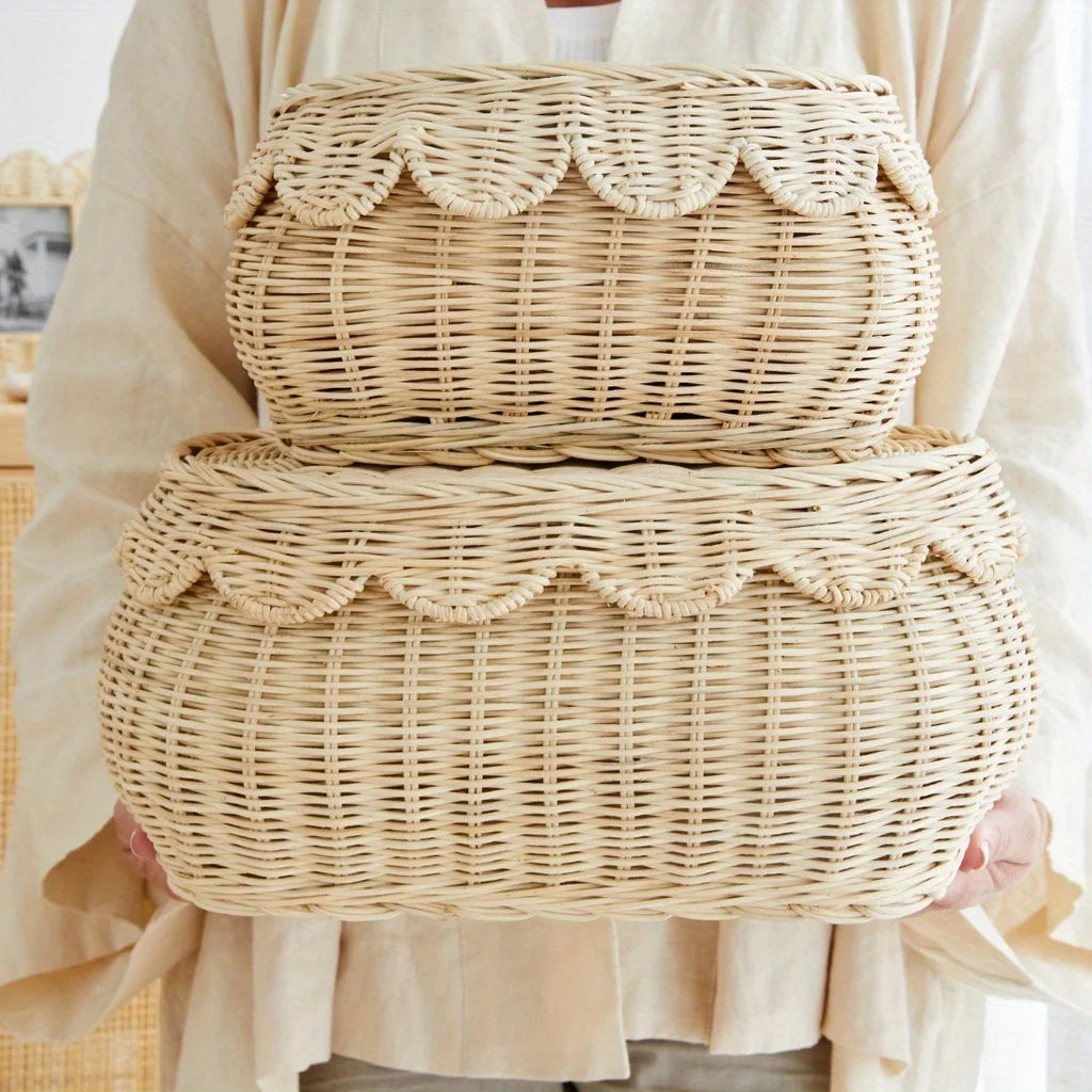 Boîte de rangement en rotin tressé avec couvercle