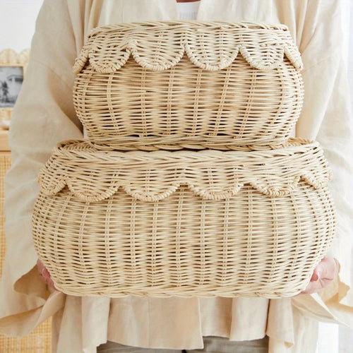 Boîte de rangement en rotin tressé avec couvercle