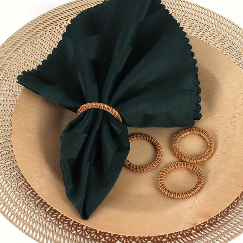Lot de 12 ronds de serviette en rotin tressé